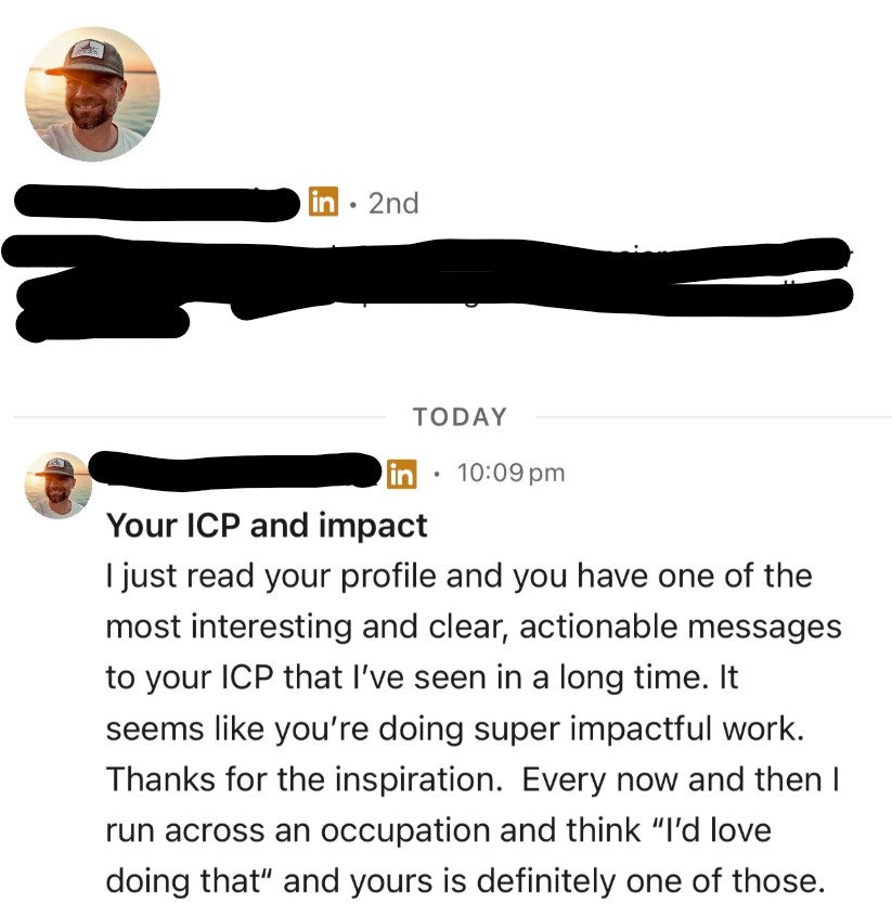 LinkedIn DM complimenting ICP and profile messaging